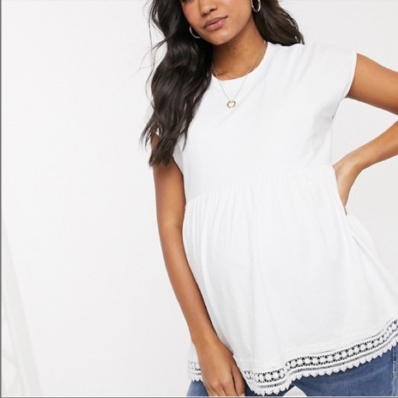 NWT ASOS Maternity Nursing Smock Top Crochet Hem - Picture 4 of 11